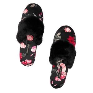 Victoria's Secret Black and Pink Floral Slippers